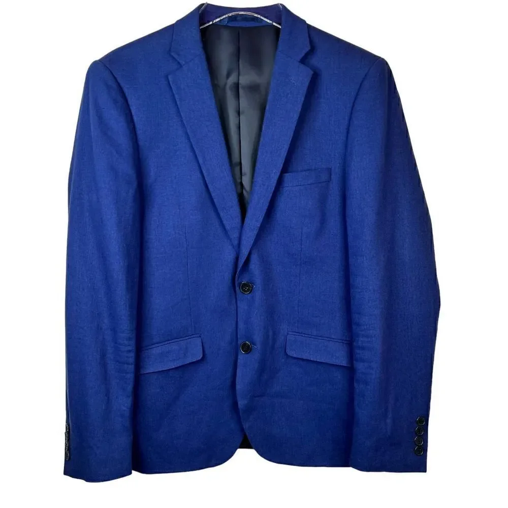 ASOS French Connection Linen Suit Jacket in Blue Men's Size 34